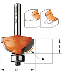 864.048.11 CMT Cavetto Edge Mold Router Bit with Bottom Fillet, 3/16" diameter, 1/4" shank 864.048.11