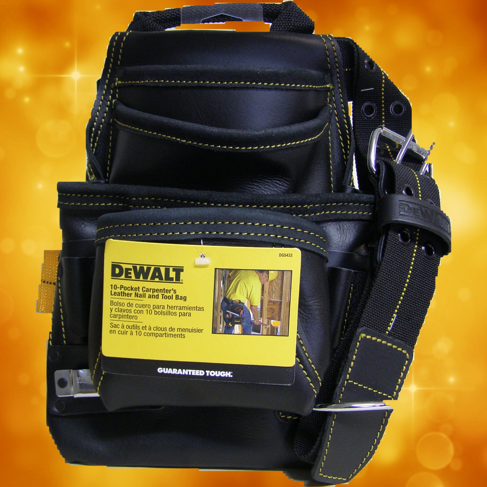 DeWalt DG5433-1 10 - Pocket Carpenter's Top Grain Grain Leather Nail and Tool Bag DG5433-1