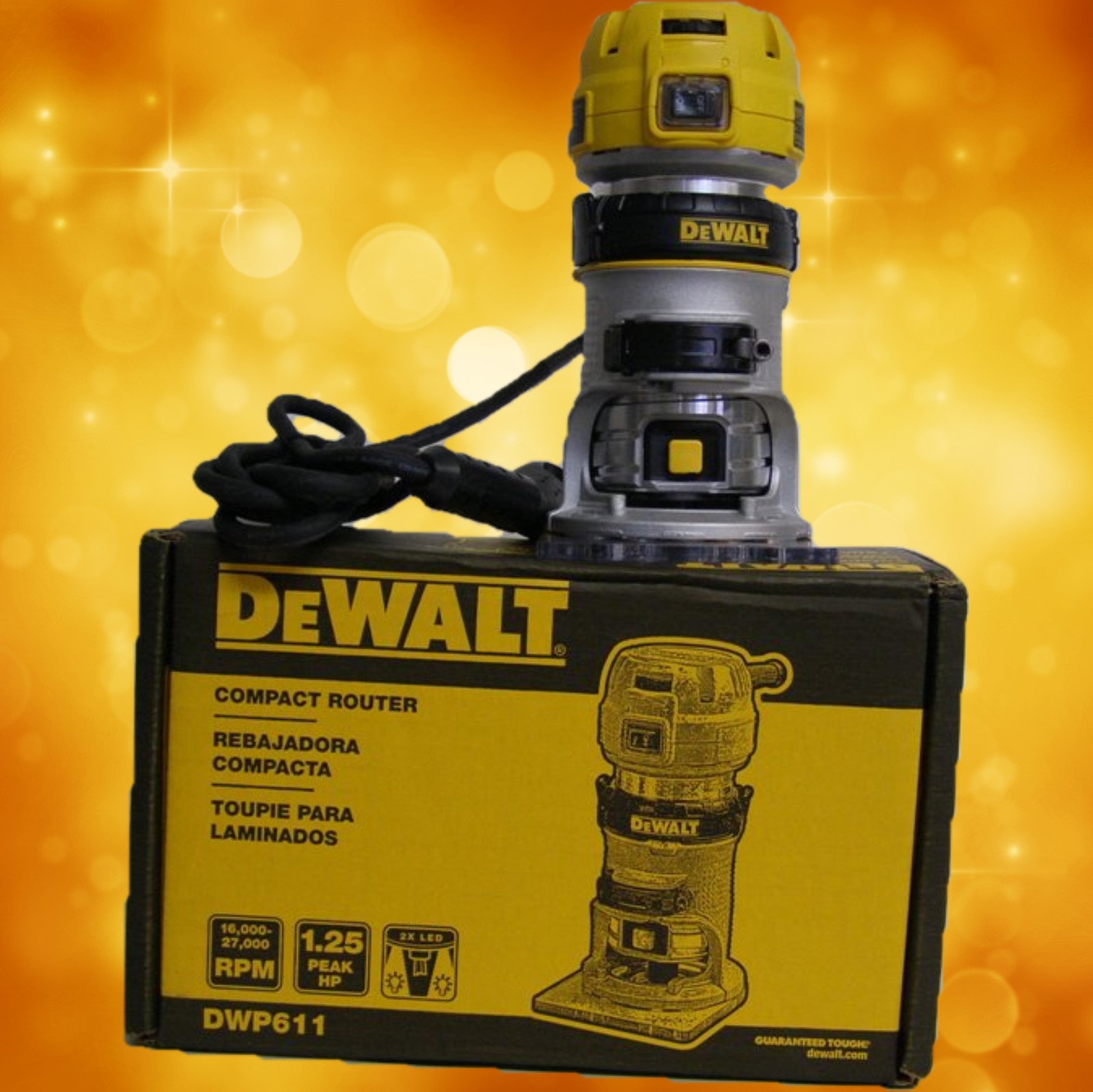 DeWalt DWP611 1-1/4 HP Max Torque Variable Speed Compact Router with LED's DWP611