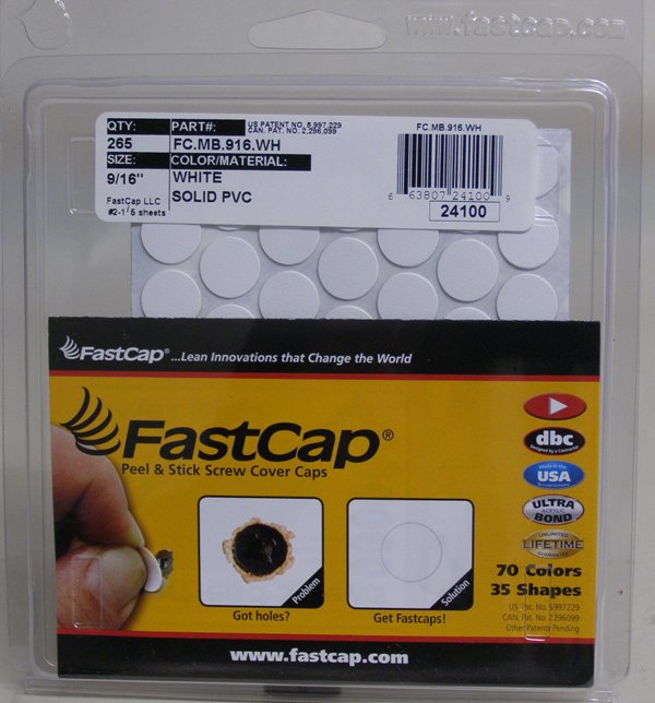 FastCap White Screw Caps Peel &amp; Stick PVC Screw Cover Caps 9/16&quot; 265 Caps
FC.MB.916.WH