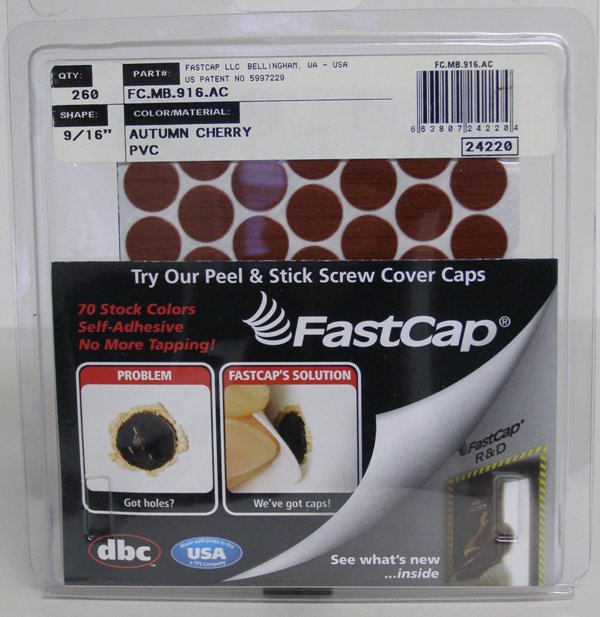 FastCap FC.MB.916.AC Autumn Cherry Screw Caps Peel &amp; Stick PVC Screw Cover Caps 9/16&quot; 260 Caps
FC.MB.916.AC