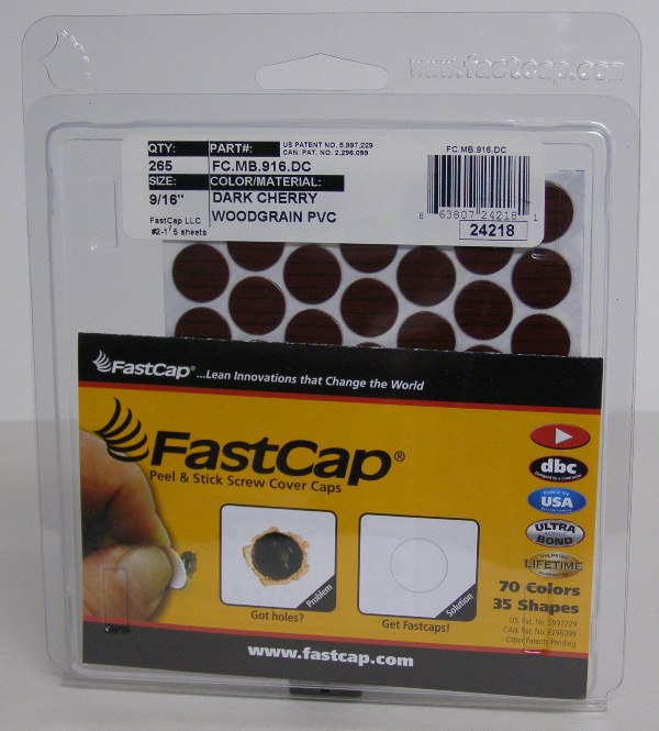 FastCapFC.MB.916.DC Dark Cherry Screw Caps Peel &amp; Stick PVC Screw Cover Caps 9/16&quot; 260 Caps
FC.MB.916.DC