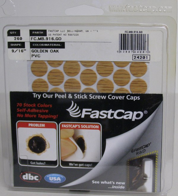 FastCap FC.MB.916.GO Golden Oak Screw Caps Peel &amp; Stick PVC 9/16&quot; 260 Caps
FC.MB.916.GO