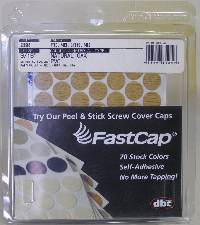 FastCap Natural Oak Peel &amp; Stick PVC Wood Grain Screw Cover Caps 9/16&quot; 260 Caps
FC.MB.916.NO