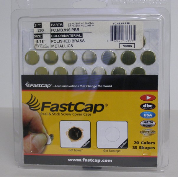 FastCap FC.MB.916.PBR Polished Brass Screw Caps Peel &amp; Stick PVC Caps 9/16&quot; 260 Caps
FC.MB.916.PBR
