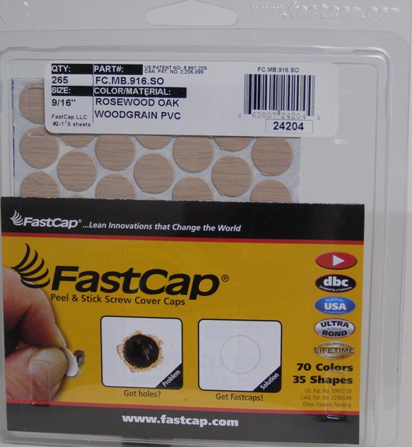 FastCap FC.MB.916.SO Rosewood Oak Screw Caps Peel &amp; Stick PVC 9/16&quot; 260 Caps
FC.MB.916.SO