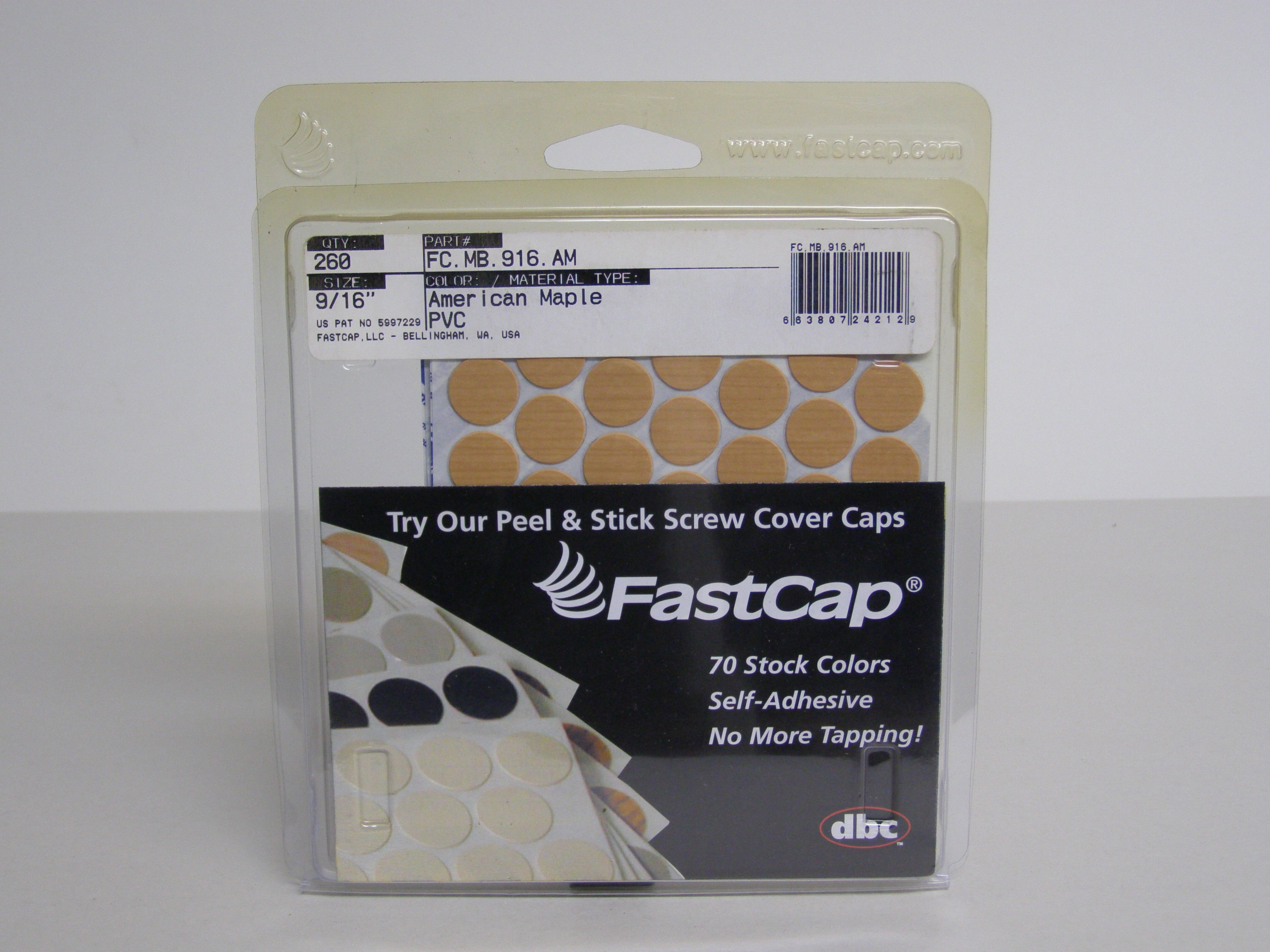 FastCap FC.MB.916.AM American Maple Screw Caps Peel &amp; Stick PVC Screw Cover Caps 9/16&quot; 260 Caps
FC.MB.916.AM