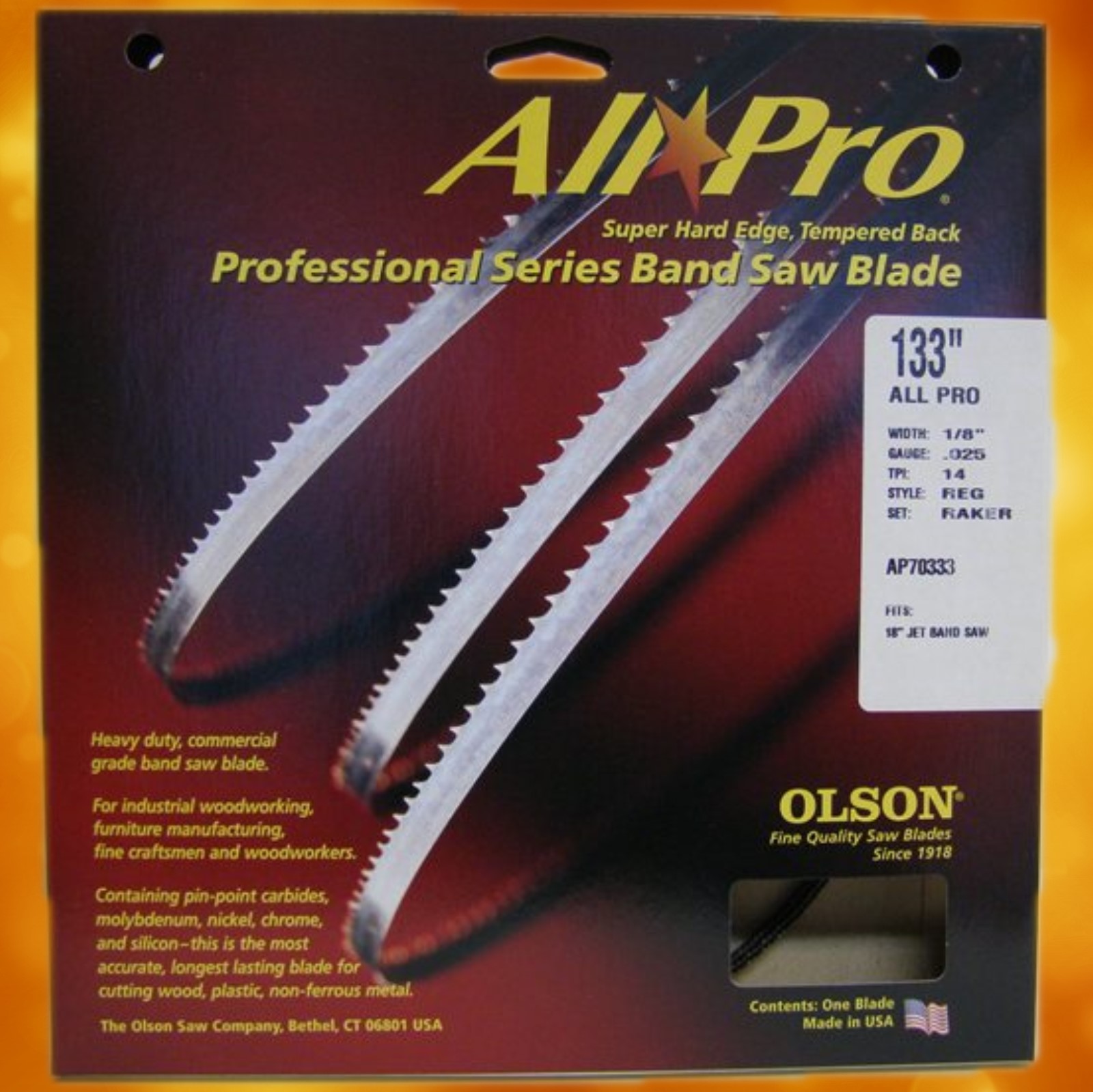 Olson All Pro Band Saw Blades 133" x 1/8" x .025" 14 TPI Style Regular AP70333