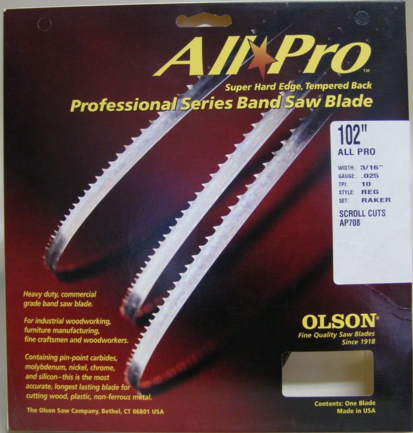 Olson 102" All Pro Band Saw Blade 3/16" x .025" 10 TPI Style Regular AP70802