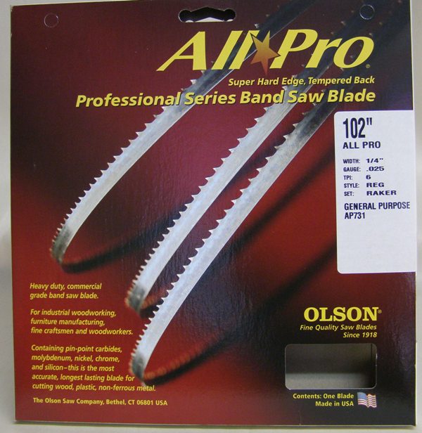 Olson 102" All Pro Band Saw Blades 1/4" x .025" 6 TPI Style Regular AP73102