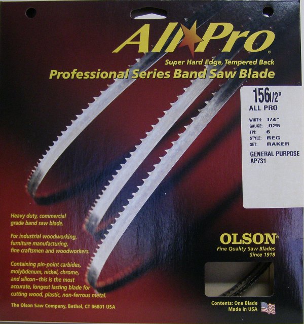 Olson Band Saw Blades AP73156 Olson All Pro 156-1/2" " x 1/4" x .025" 6 TPI Style Regular AP73156