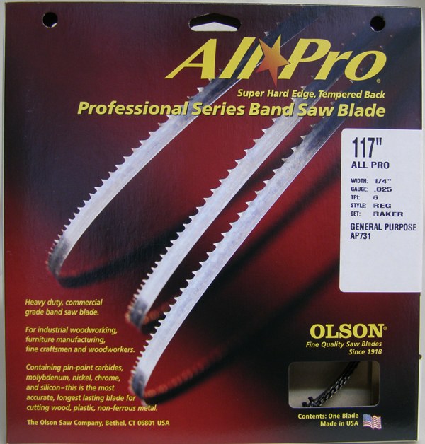 Olson All Pro Band Saw Blade AP73117 All Pro 1/4' .025 Reg Length 117' AP73117