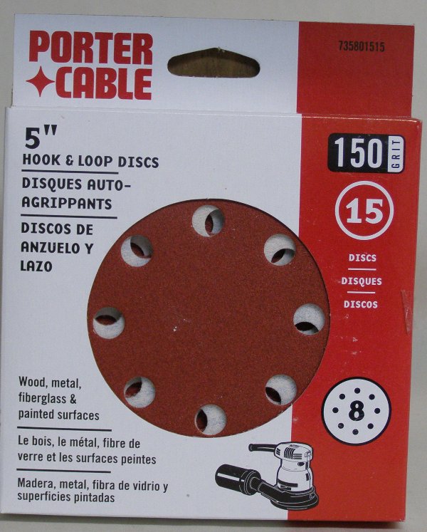 Porter-Cable 5" Eight-Hole, Hook & Loop Sanding Discs - 150 Grit (15 Pack) 735801515