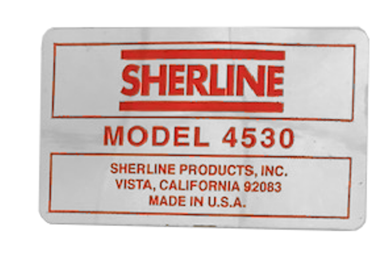 Sherline Tool Part 4530 Lathe Mylar Label 4530P