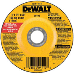 DeWalt Type 27 4-1/2" x 1/4" x 7/8" General Purpose Metal Grinding Wheel DW4514