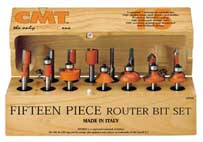 800.001.11 CMT 15-Piece Router Bit Assortment, 1/4" shank 800.001.11