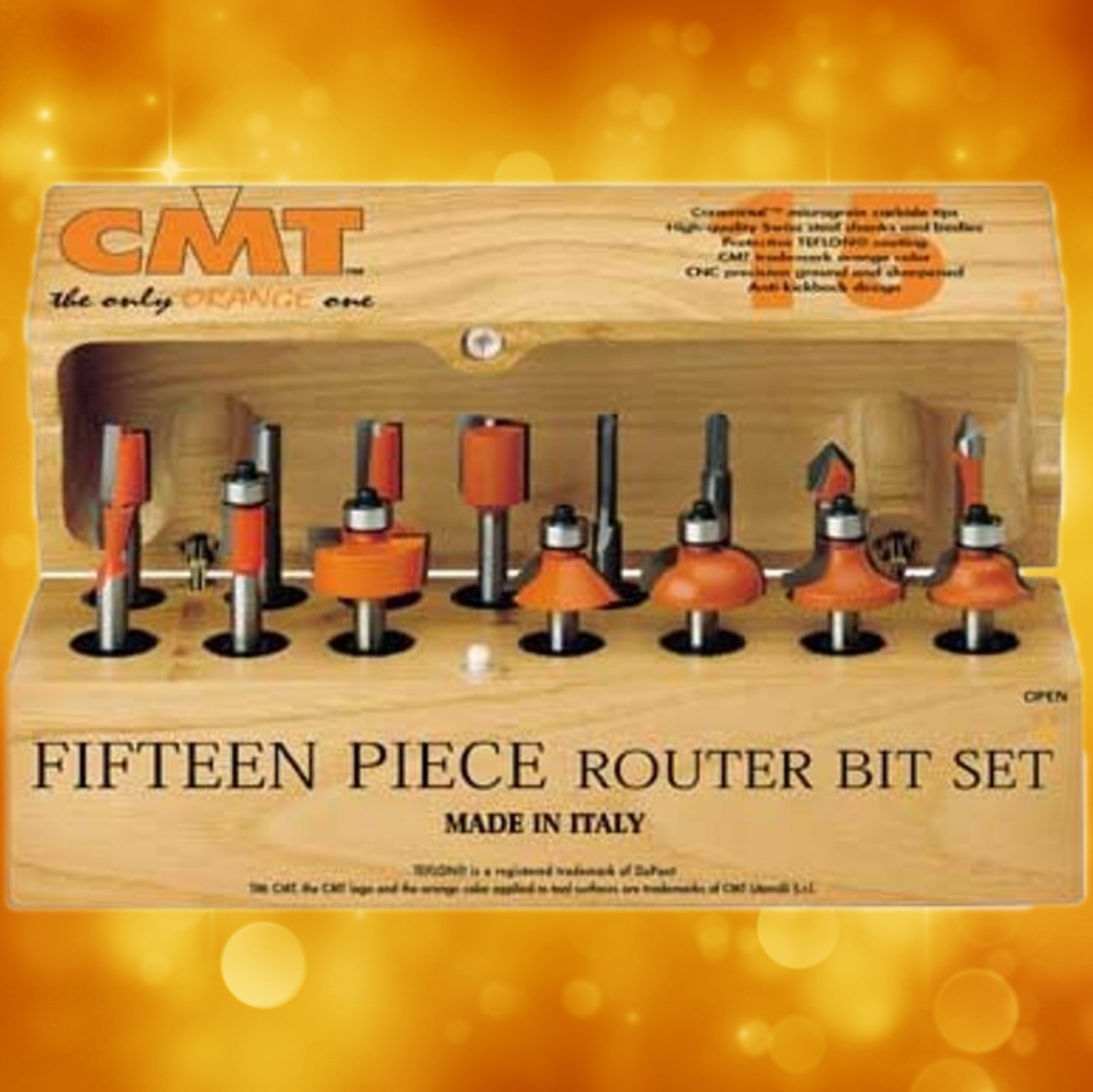 CMT 15-Piece Router Bit Assortment, 1/4&quot; shank 800.001.11