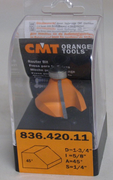 CMT 45&#186; 1-3/4&quot; dia Chamfer Router Bit 1/4&quot; shank 836.420.11
836.420.11