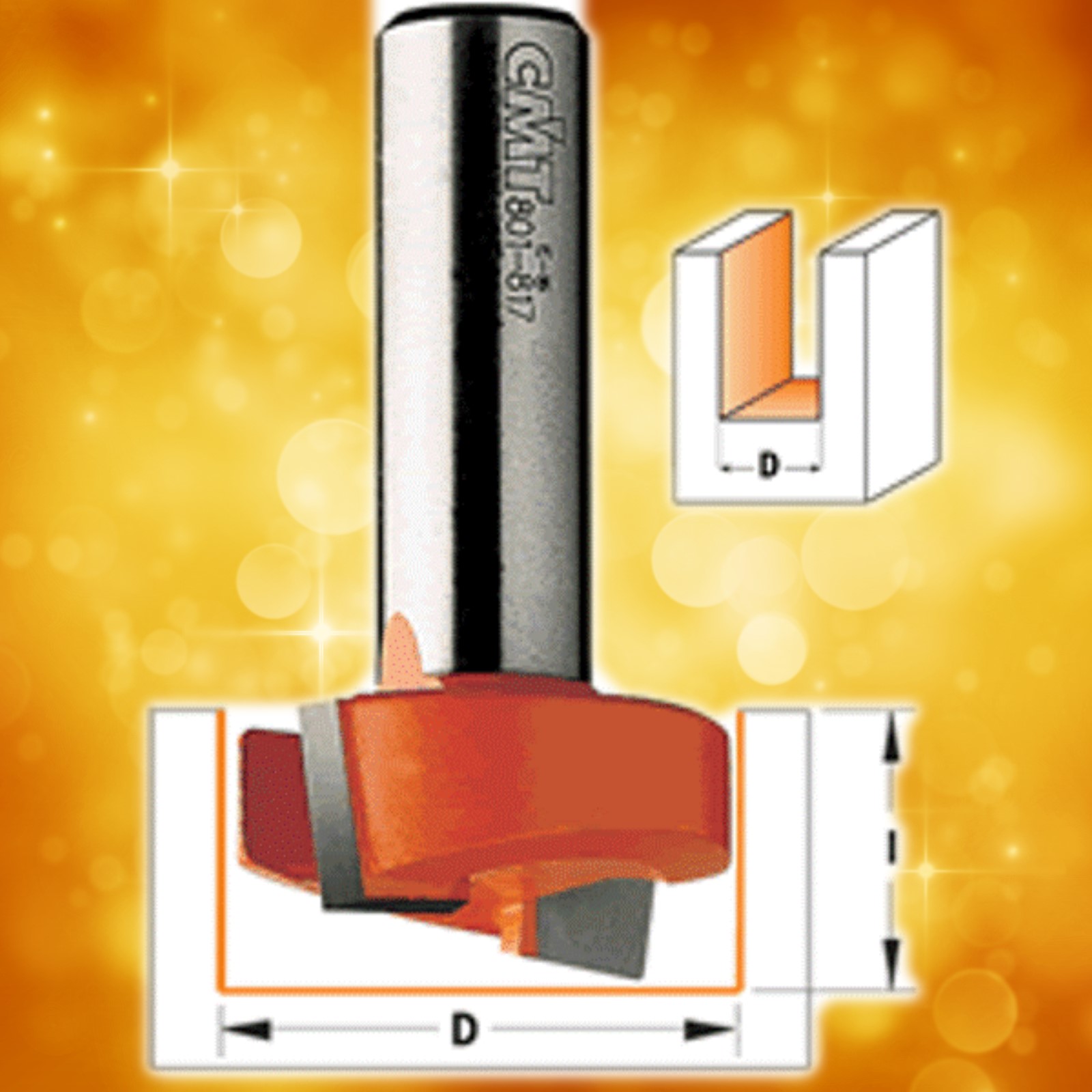 CMT Mortising Router Bit 801.127.11  1/2" diameter, 3/4" cutting length, 1/4" shank