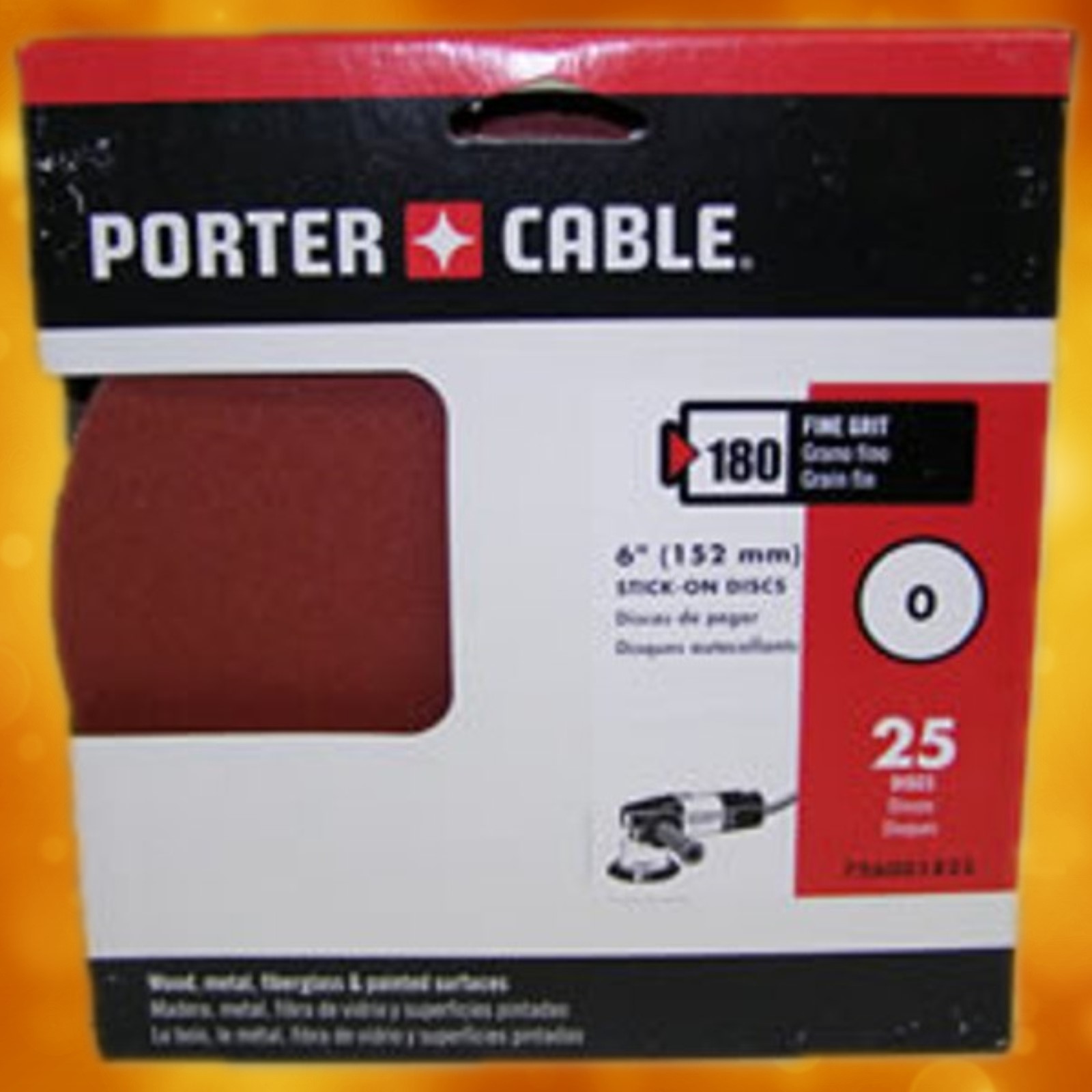 Porter Cable 6" PSA 180 Grit No Holes (25 Pack) 726001825