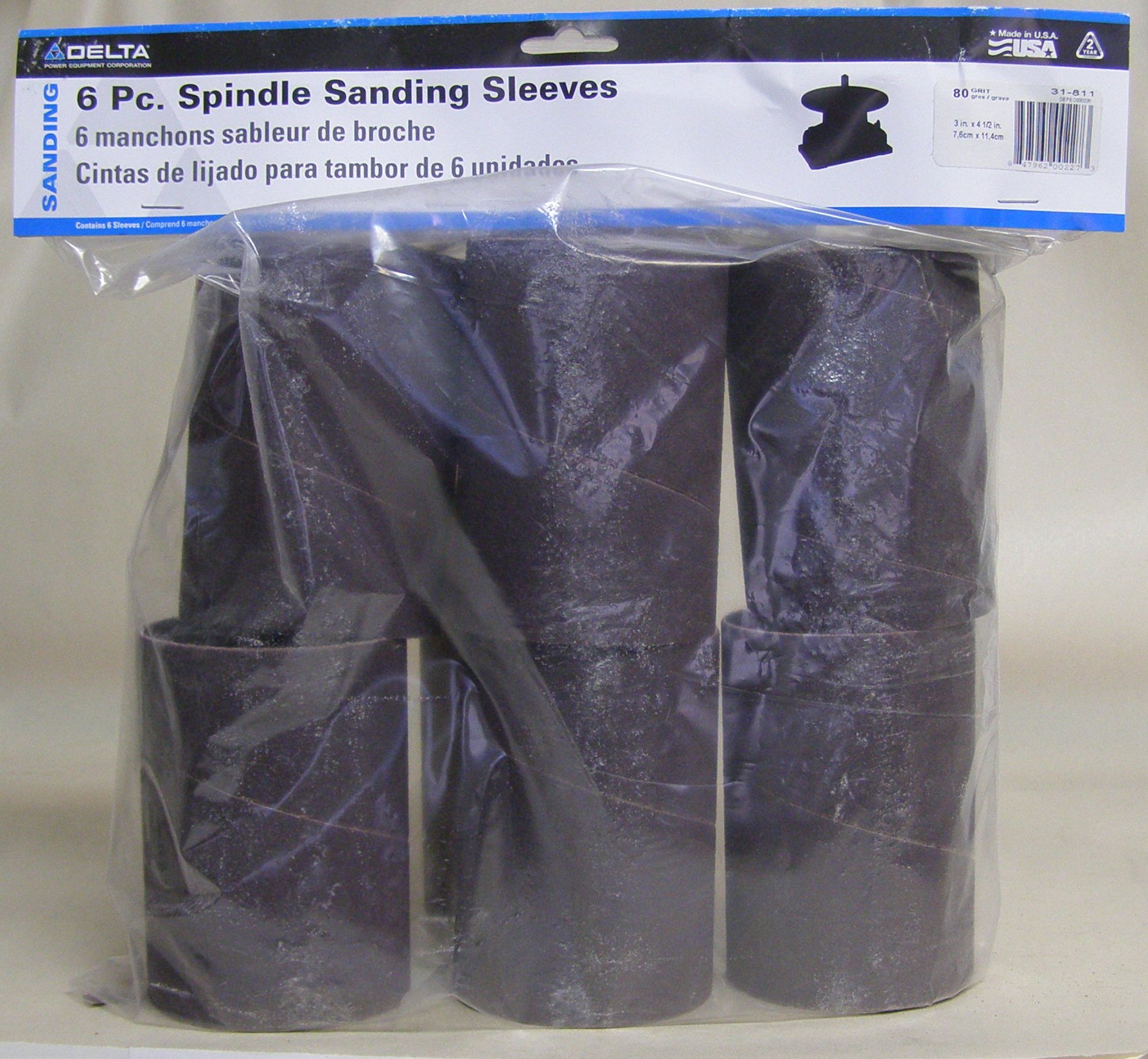 Delta 31-811 3&quot; Sanding Sleeves 4-1/2&quot; 80 grit (pkg/6)
31-811