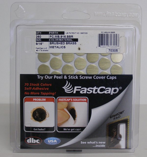 FastCap FC.MB.916.BBR Brushed Brass Screw Caps Peel &amp; Stick PVC 9/16&quot; 260 Caps
FC.MB.916.BBR