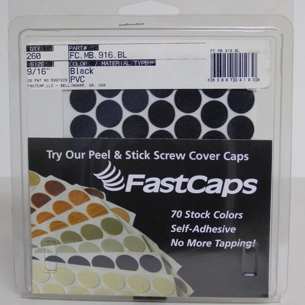 FastCap FC.MB.916.BL Black Screw Caps Peel &amp; Stick PVC Screw Cover Caps 9/16&quot; 260 Caps
FC.MB.916.BL