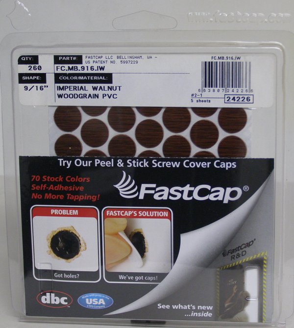 FastCap FC.MB.916.IW Imperial Walnut Screw Caps Peel &amp; Stick PVC 9/16&quot; 260 Caps
FC.MB.916.IW