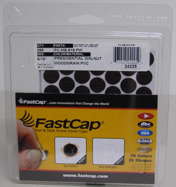 FastCap FC.MB.916.PW Presidential Walnut Screw Caps Peel &amp; Stick PVC 9/16&quot; 260 Caps
FC.MB.916.PW