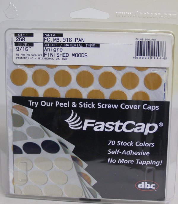 FastCap FC.MB.916.PAN Anigre Screw Caps Peel &amp; Stick Finished Wood 9/16&quot; 260 Caps
FC.MB.916.PAN