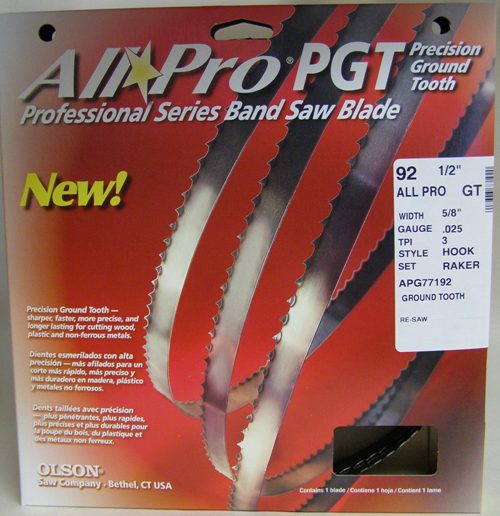 AP77192 Olson All Pro Band Saw Blades 92-1/2" x 5/8" x .025" 3 TPI Style Hook AP77192