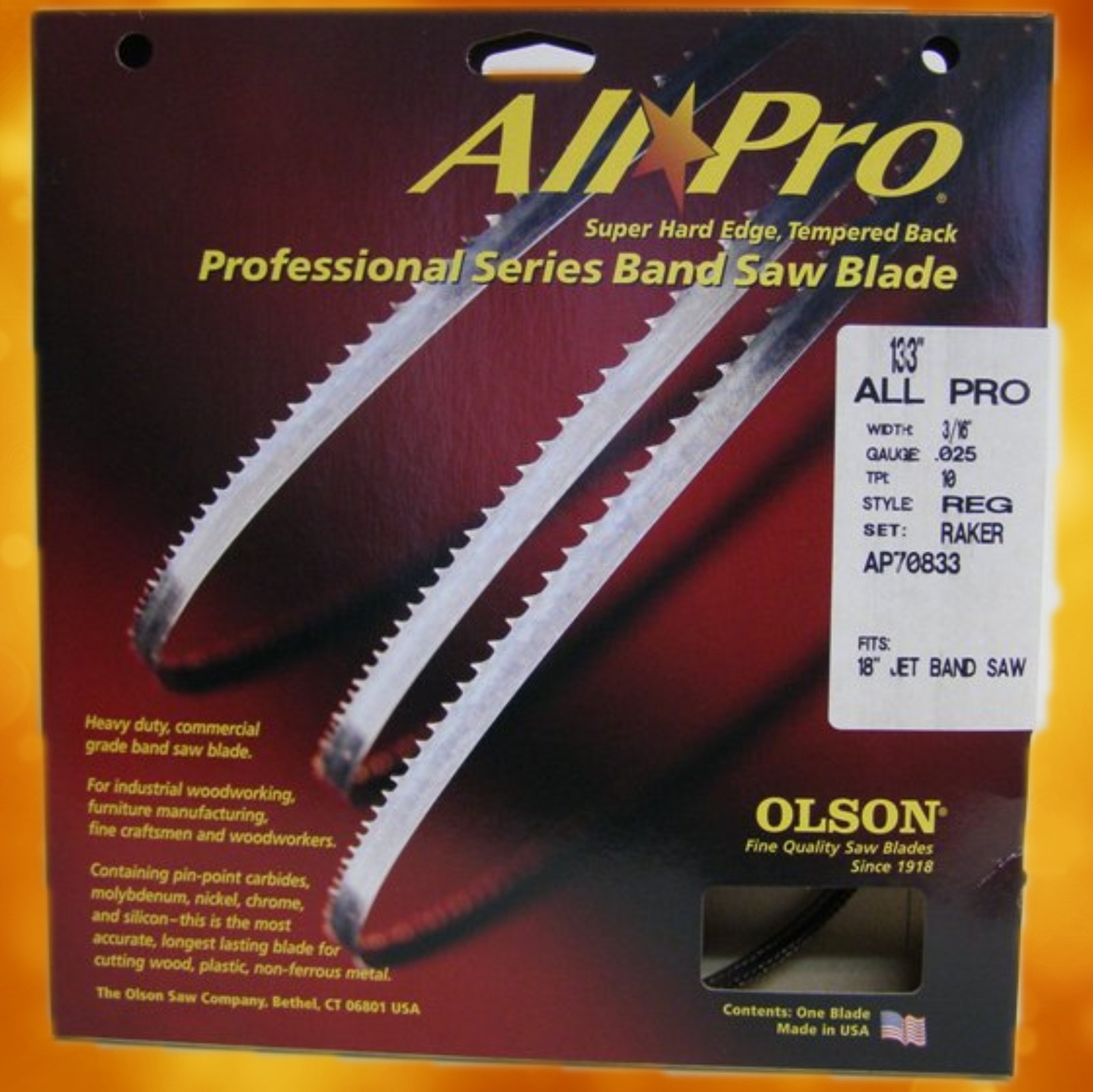 Olson 133" All Pro Band Saw Blade 3/16" x .025" 10 TPI Style Regular AP70833 AP70833