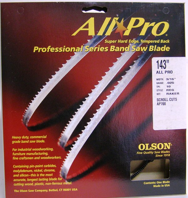 Olson AP70843 143" All Pro Band Saw Blade 3/16" x .025" 10 TPI Style Regular 