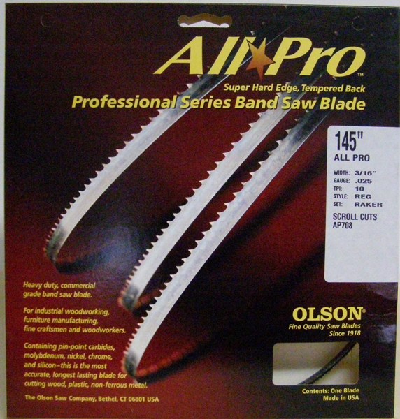 Olson AP70845 145" All Pro Band Saw Blade 3/16" x .025" 10 TPI Style Regular Copy AP70845