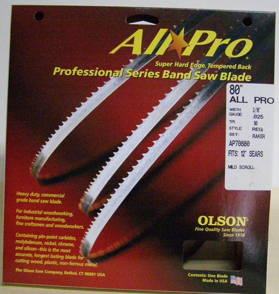 Olson All Pro Band Saw Blades 80" x 3/16" x .025" 10 TPI Style Regular AP70880