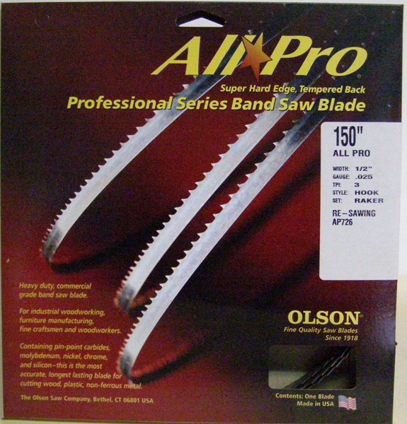 Olson AP72650 150" All Pro Band Saw Blade 1/2" x .025" 3TPI Style Hook