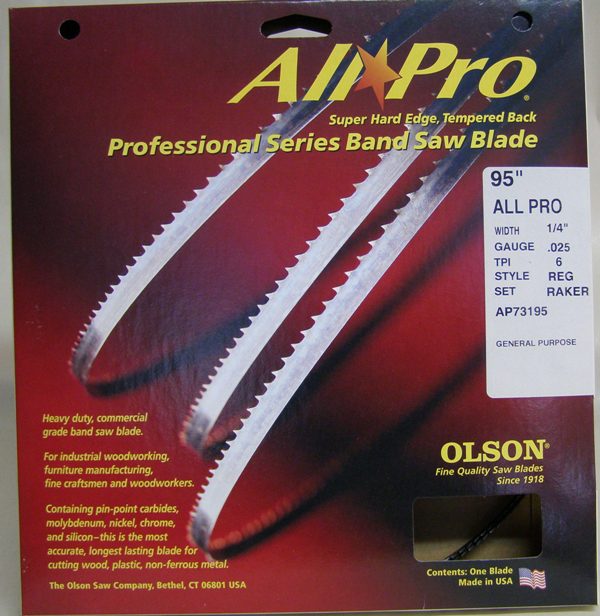 Olson Band Saw Blade AP73195 Olson All Pro Band Saw Blades 95"  x 1/4" x .025" 6 TPI Style Regular AP73195