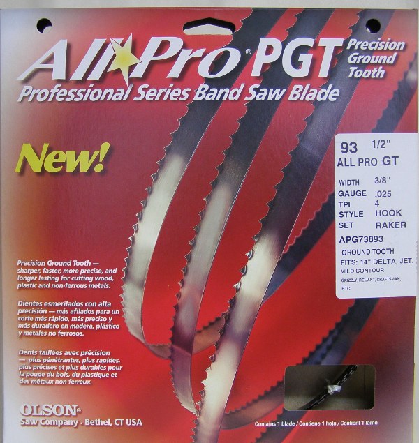 Olson All Pro 14" Band Saw Blades 93-1/2" AP73893   3/8" x .025" 4 TPI Style Skip