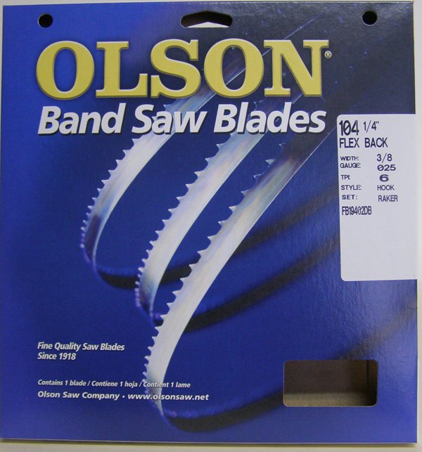 Olson Band Saw Blade FB375256H Olson Hard Edge Flex Back 104-1/4" x 3/8" x .025" 6 TPI Style Hook-Inca FB375256H