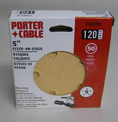 Porter-Cable 5" Five-Hole, Adhesive-Backed Sanding Discs - 120 Grit (50 Pack) 725501250
