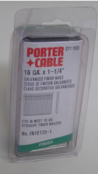 Porter-Cable 16 GA. X 1-1/4 " Galvanized Finish Nails Quanity of 1000FN16125-1 Porter-Cable 16 GA. X 1-1/4 " Galvanized Finish Nails Quanity of 1000 FN16125-1