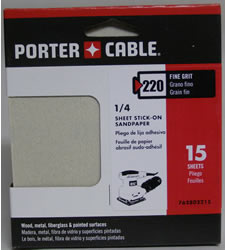 Porter-Cable 1/4 Sheet, Adhesive-Backed Sanding Sheets - 220 Grit 762802215