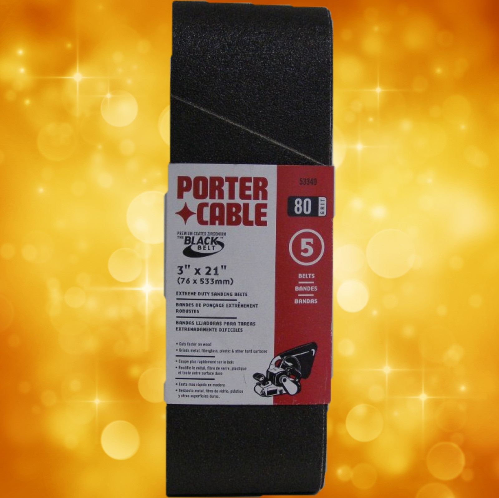 Porter-Cable 3" x 21" Black Belt™ Premium Sanding Belt - 80 Grit 53340