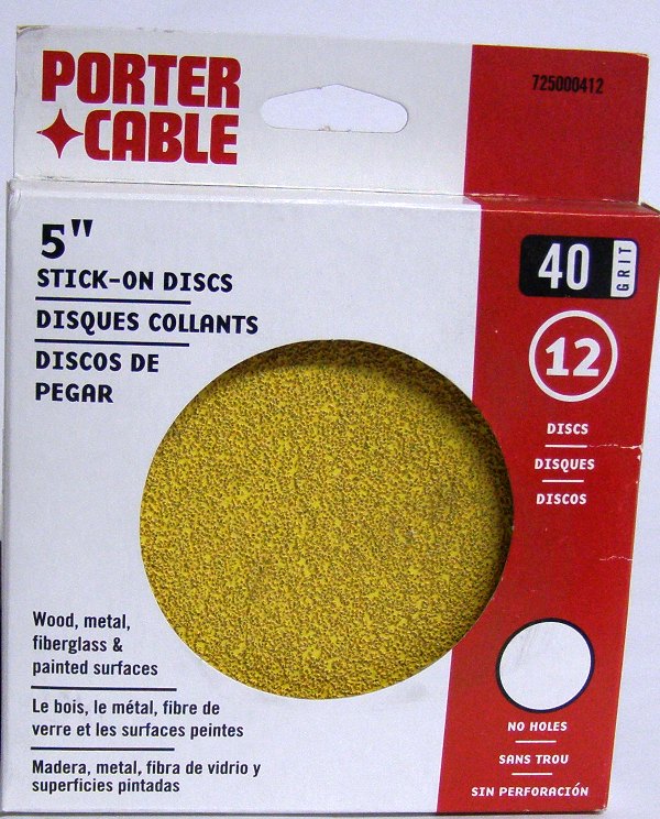 Porter Cable 40 Grit 5" No-Hole, PSA Sanding Discs (12 Pack) 725000412 725000412