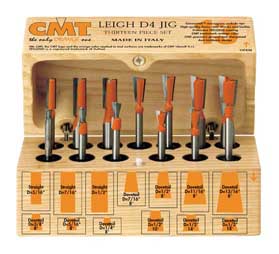 CMT 13-Piece Dovetail & Straight Bit Set for LEIGH D4 JIG, 1/2" & 1/4" shanks 800.519.11