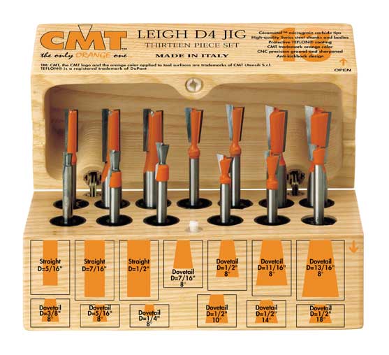 CMT 13-Piece Dovetail &amp; Straight Bit Set for LEIGH D4 JIG, 1/2&quot; &amp; 1/4&quot; shanks 800.519.11